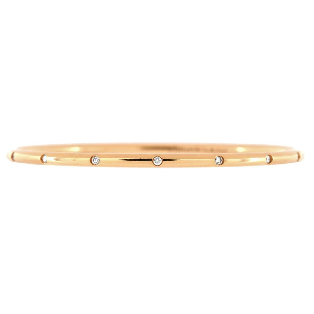 Tiffany & Co. Bezet Bangle Bracelet 18K Rose Gold and Diamonds: Tiffany & Co. Bezet Bangle Bracelet 18K Rose Gold and Diamonds Metal Type: 18K Rose Gold Metal Finish: High Polish Hallmarks Type: 750, Designer Signature Signature / Hallmark Location: Interior Surfa