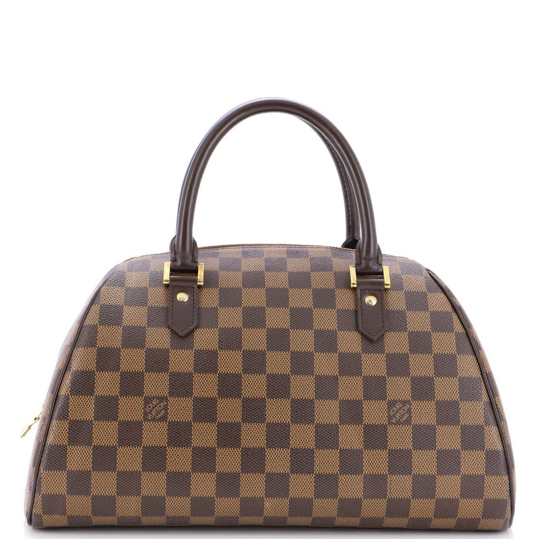 Louis Vuitton Ribera Handbag Damier MM: Louis Vuitton Ribera Handbag Damier MM Exterior Color: Brown Interior Color: Red Exterior Material: Canvas Coated Interior Material: Fabric Hardware Color: Gold Accessories: No Accessories