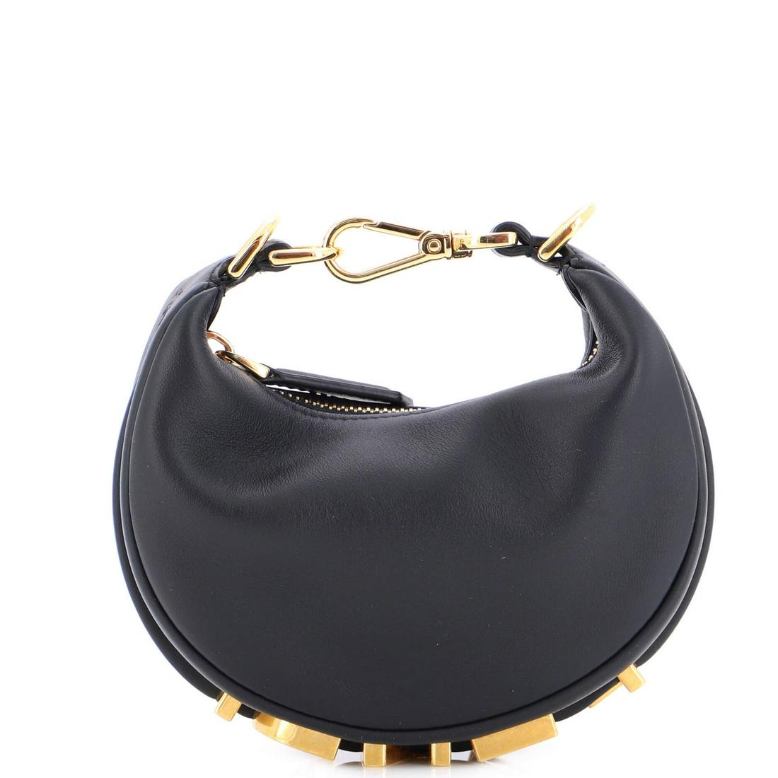 Fendi Fendigraphy Bag Leather Nano: Fendi Fendigraphy Bag Leather Nano Exterior Color: Black Interior Color: Gold Exterior Material: Leather Interior Material: Leather Hardware Color: Gold Accessories: No Accessories RBJ No