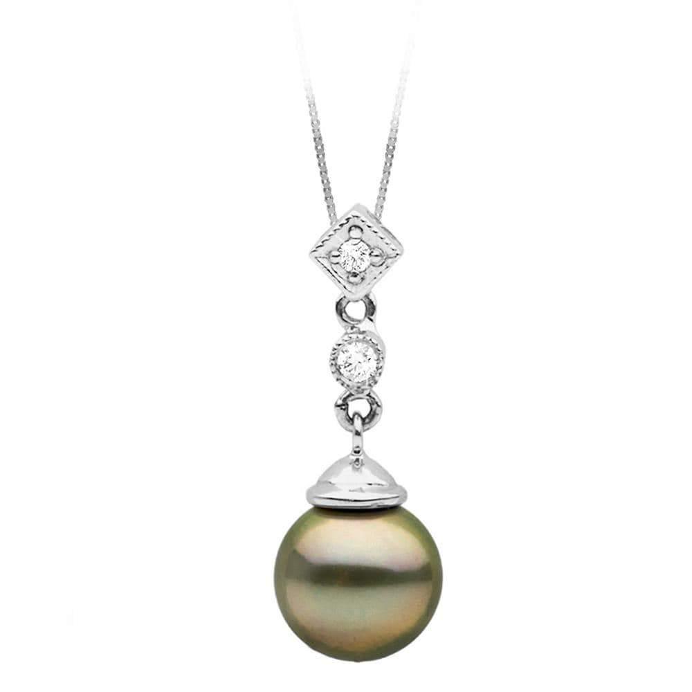 Black Tahitian Pearl and Diamond 'Royale' Pendant: Black Tahitian Pearl and Diamond 'Royale' Pendant Chain NOT included 10.0-11.0mm / 14K Yellow Gold