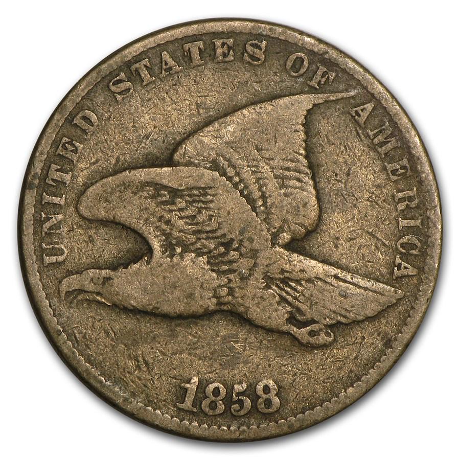 1858 Flying Eagle Cent Small Letters Fine: 1858 Flying Eagle Cent Small Letters Fine RBJ no: 15444 Year: 1858 Grade: Fine Grade Service: None Denomination: $0.01 Mint Mark: P - Philadelphia (Not Shown) Metal Content: 0 troy oz