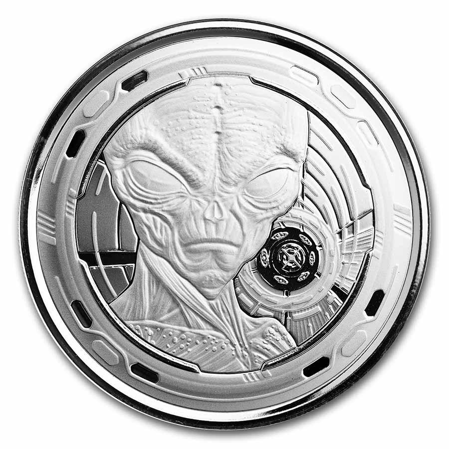 2022 Republic of Ghana 1 oz Silver 5 Cedis Space Alien BU: 2022 Republic of Ghana 1 oz Silver 5 Cedis Space Alien BU RBJ no: 270302 Year: 2022 Grade: Brilliant Unc Grade Service: Other Denomination: 5 Cedis Mint Mark: Not Shown Metal Content: 1 t