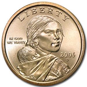 2006-D Sacagawea Dollar BU: 2006-D Sacagawea Dollar BU SKU: 13398 Year: 2006 Grade: Brilliant Unc Grade Service: None Denomination: $1.00 Mint Mark: D - Denver Metal Content: 0 troy oz Purity: N/A