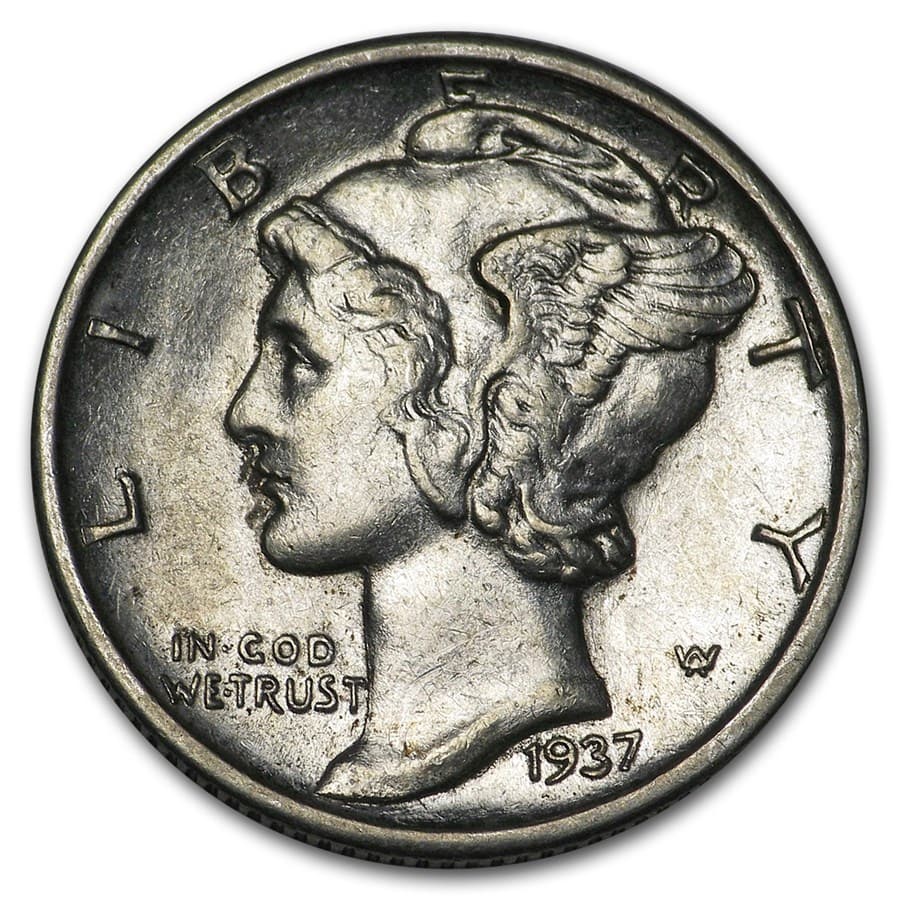 1937-D Mercury Dime AU: 1937-D Mercury Dime AU RBJ no: 3375 Year: 1937 Grade: Almost Unc Grade Service: None Denomination: $0.10 Mint Mark: D - Denver Metal Content: 0.0715 troy oz Purity: .900