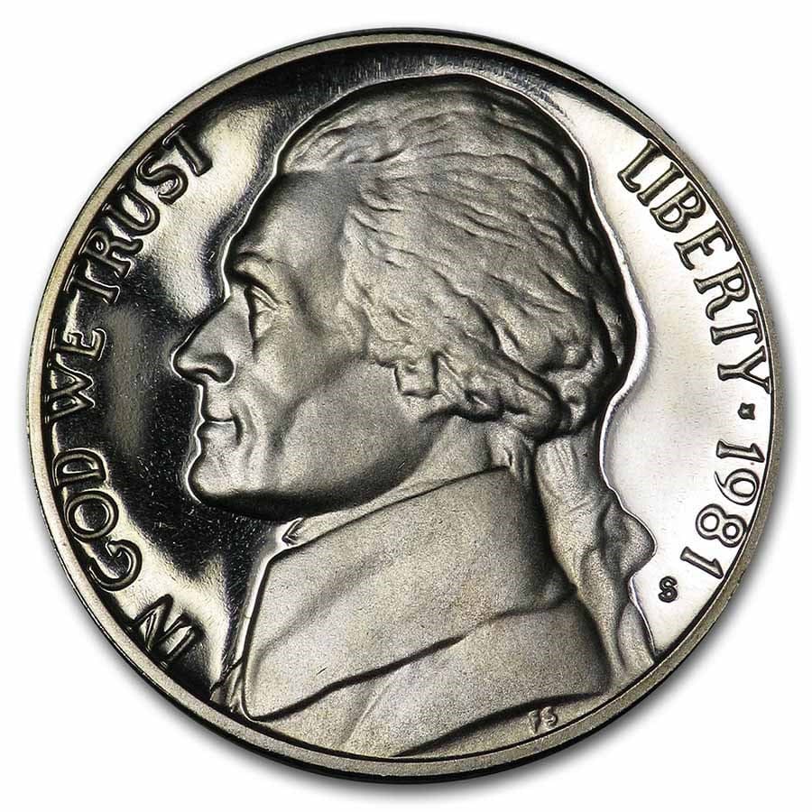 1981-S Jefferson Nickel Type-II Gem Proof: 1981-S Jefferson Nickel Type-II Gem Proof RBJ no: 6456 Year: 1981 Grade: Gem Proof Grade Service: None Denomination: 5 Cents Mint Mark: S - San Francisco Metal Content: 0 troy oz