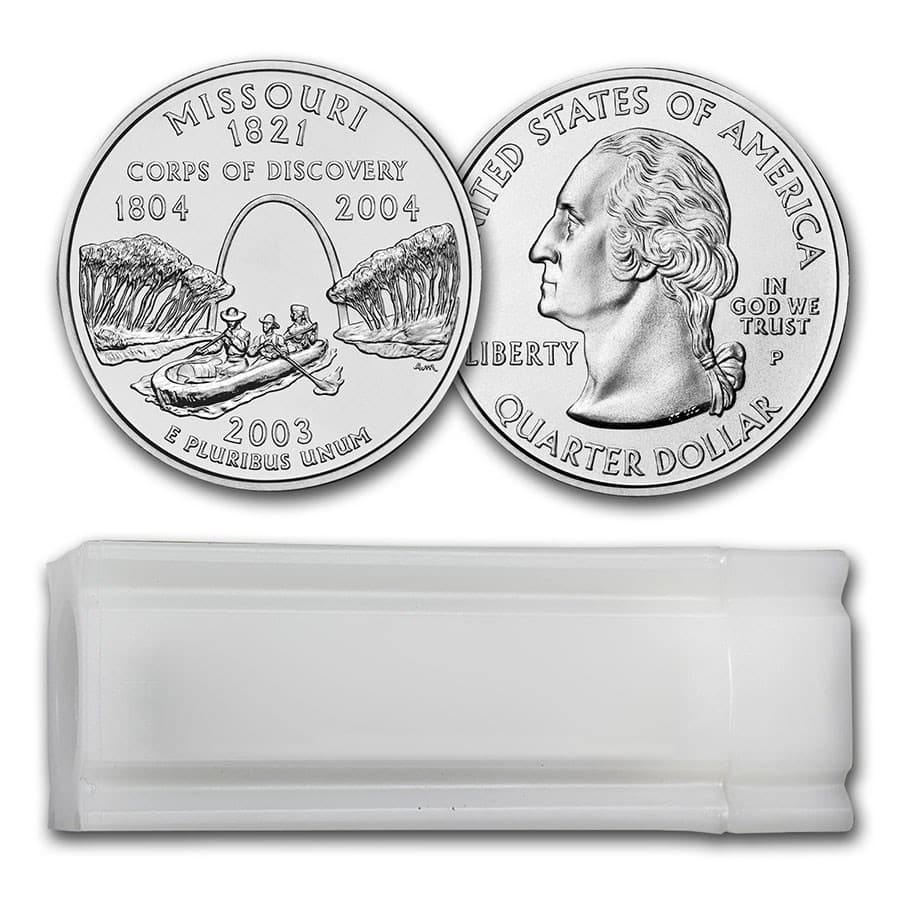2003-P Missouri Statehood Quarter 40-Coin Roll BU: 2003-P Missouri Statehood Quarter 40-Coin Roll BU RBJ no: 8133 Year: 2003 Grade: Brilliant Unc Grade Service: None Denomination: 25 Cents Mint Mark: P - Philadelphia Metal Content: 0 troy