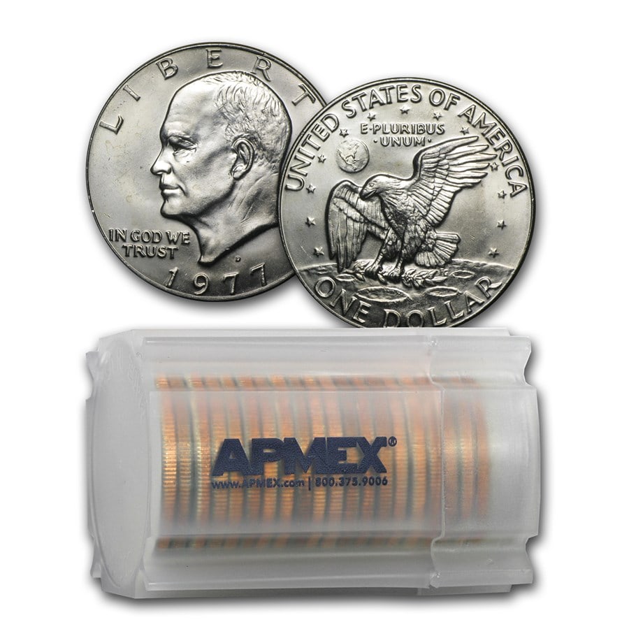 1977-D Clad Eisenhower Dollar 20-Coin Roll BU: 1977-D Clad Eisenhower Dollar 20-Coin Roll BU Product ID: 10295 Year: 1977 Grade: Brilliant Unc Grade Service: None Denomination: $1.00 Mint Mark: D - Denver Metal Content: 0 troy oz