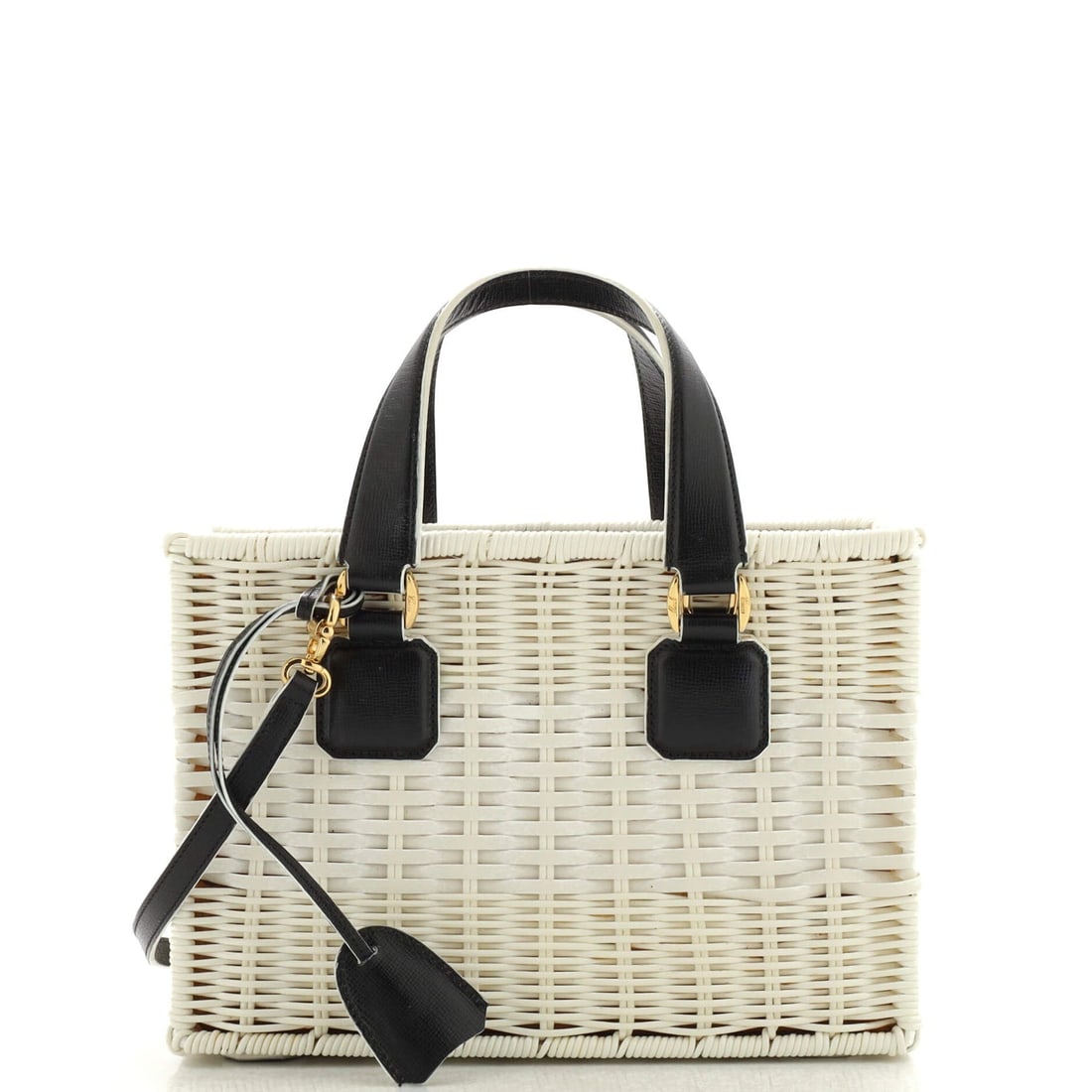 Mark Cross Manray Tote Rattan Wicker Small: Mark Cross Manray Tote Rattan Wicker Small Exterior Color: White Interior Color: Red Exterior Material: Wicker Interior Material: Fabric Hardware Color: Gold Accessories: Clochette, Keys, Detachab