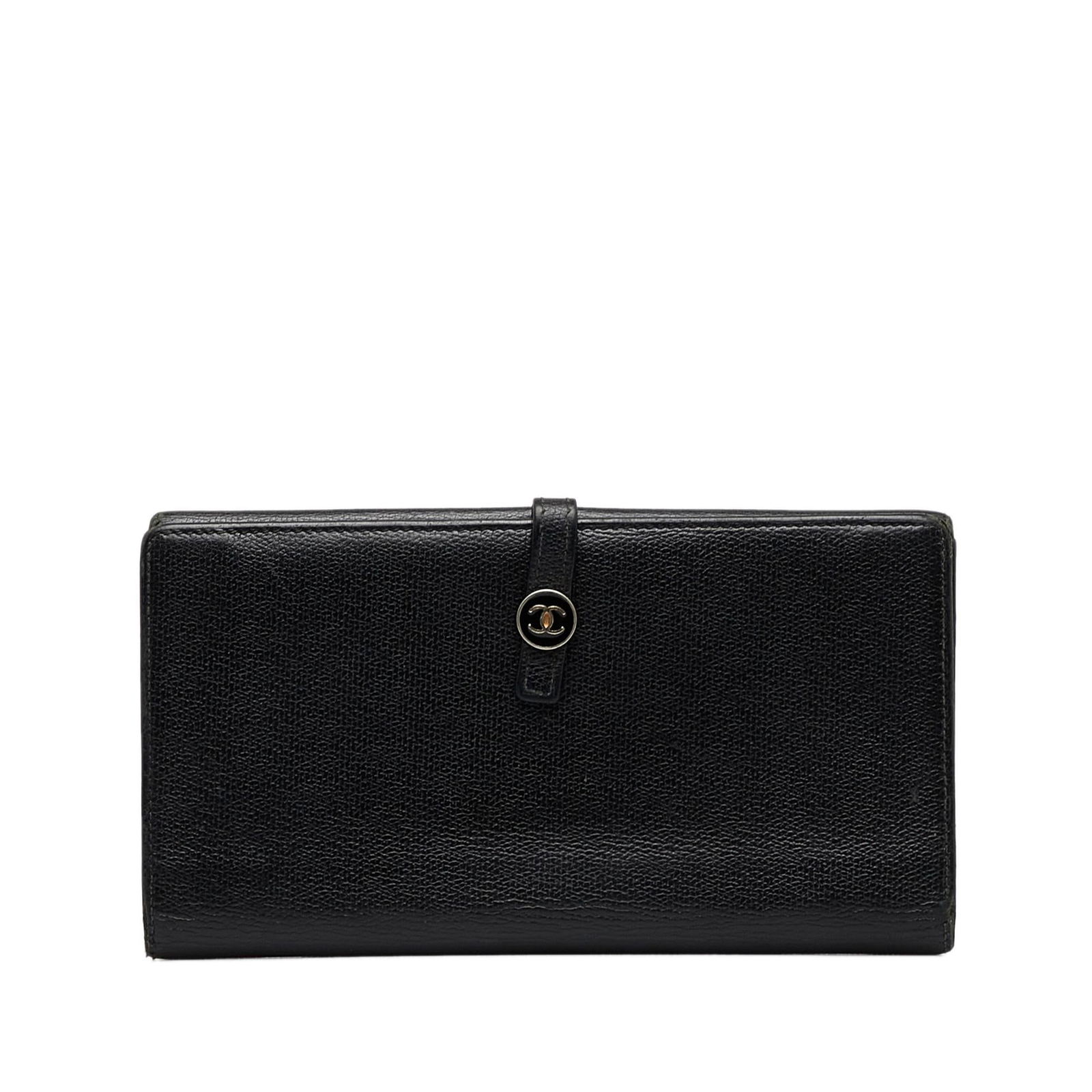 Chanel Coco Button Leather Long Wallet: Chanel Coco Button Leather Long Wallet Condition Quality: Fair Color: Black Height: 4 in. Length: 7.5 in. Material: Calf Width: 0.5 in. Item Condition: Pre Owned SKU: SHG-Usp4W4