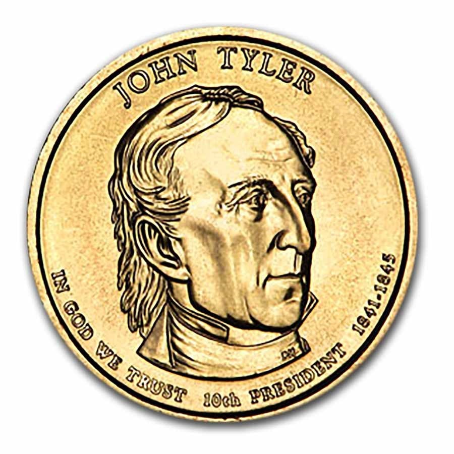 2009-D John Tyler 25-Coin Presidential Dollar Roll: 2009-D John Tyler 25-Coin Presidential Dollar Roll Product ID: 53106 Year: 2009 Grade: Brilliant Unc Grade Service: None Denomination: $1.00 Mint Mark: D - Denver Metal Content: 0 troy oz