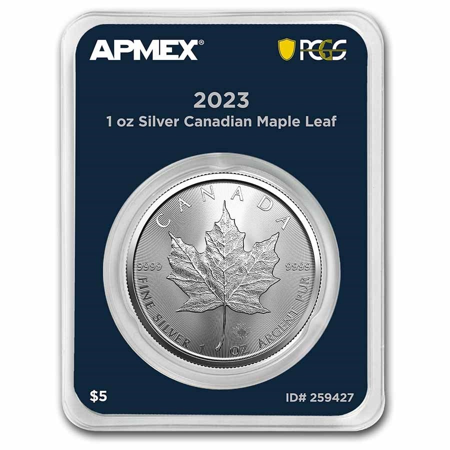 2023 Canada 1 oz Silver Maple Leaf (MD Premier Single + PCGS FS): 2023 Canada 1 oz Silver Maple Leaf (MD Premier Single + PCGS FS) Product ID: 259427 Year: 2023 Grade: Brilliant Unc Grade Service: MintDirect Denomination: 5 Dollars Mint Mark: RCM (Not Shown)