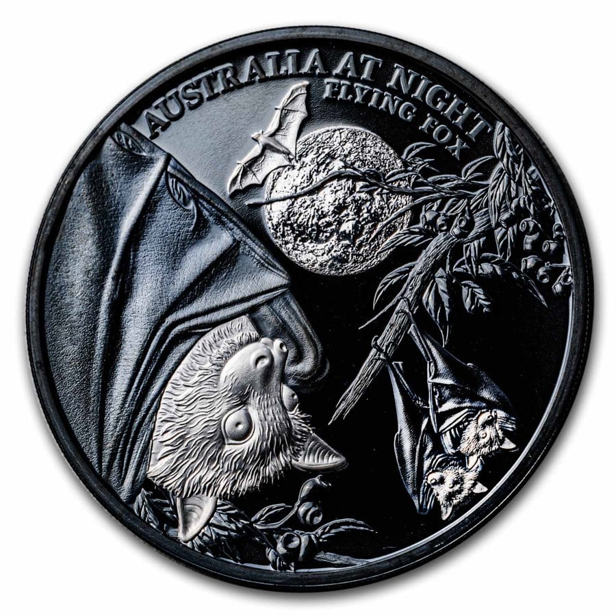 2023 Niue 1 oz Silver Proof Australia at Night (Flying Fox): 2023 Niue 1 oz Silver Proof Australia at Night (Flying Fox) Product ID: 277507 Year: 2023 Grade: Proof Grade Service: None Denomination: 1 Dollar Mint Mark: Not Shown Metal Content: 1 tro