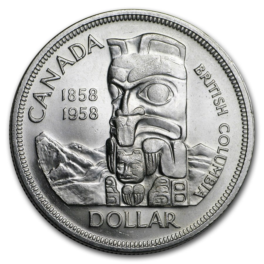 1958 Canada Silver Dollar British Columbia Totem Pole BU: 1958 Canada Silver Dollar British Columbia Totem Pole BU Product ID: 178264 Year: 1958 Grade: Brilliant Unc Grade Service: None Denomination: Verified copy changes. De Mint Mark: RCM (Not Shown) <