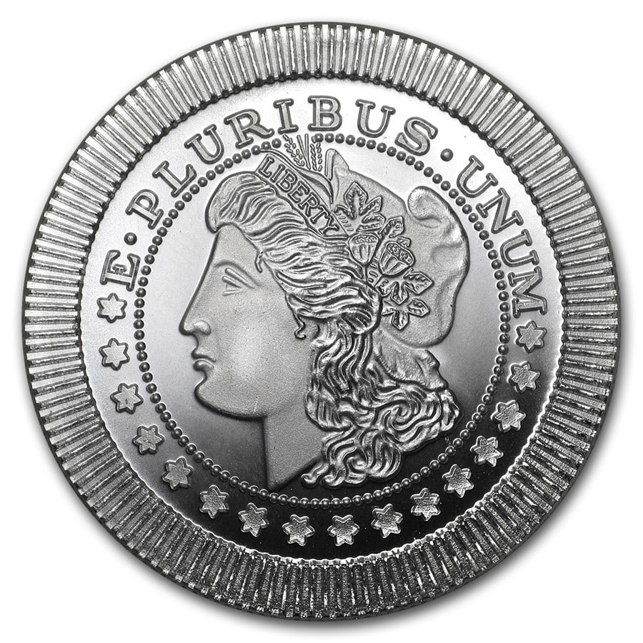 1 oz Silver Round - Morgan Dollar (Stackable): 1 oz Silver Round - Morgan Dollar (Stackable) Product ID: 181032 Year: N/A Grade: None Grade Service: None Mint Mark: N/A - Not Available Metal Content: 1 troy oz Purity: .999 Th