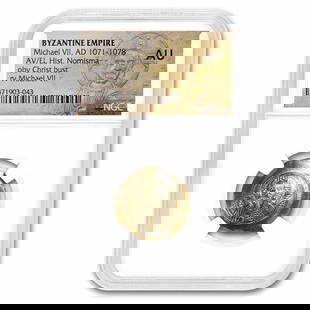 Byzantine Empire AV Hist Nom Michael VII (1071-1078 AD) AU NGC: Byzantine Empire AV Hist Nom Michael VII (1071-1078 AD) AU NGC Product ID: 271344 Year: 1071-1078 AD Grade Service: NGC Denomination: AV Histamenon Nomism Metal Content: 0.12 troy oz Purity: N/A