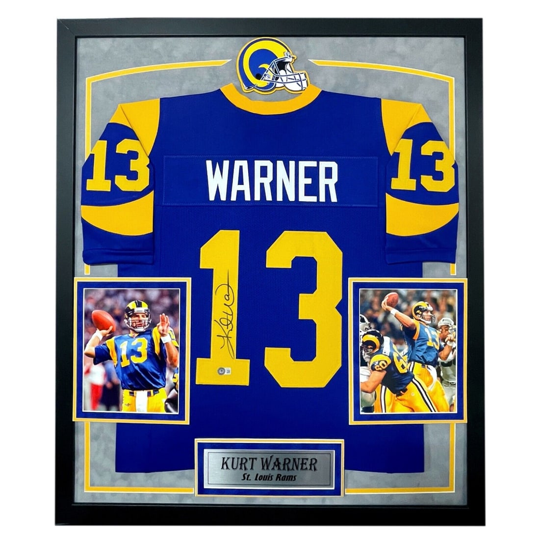Kurt Warner Autographed St. Louis Rams Jersey Framed Bas Signed