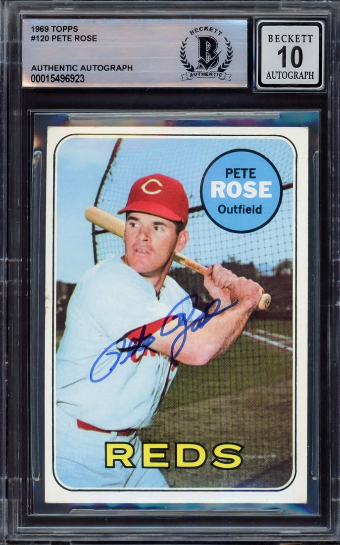 Pete Rose Autographed 1969 Topps Card #120 Reds Gem 10 Auto Beckett #15496923: Pete Rose Autographed 1969 Topps Card #120 Reds Gem 10 Auto Beckett #15496923 Pete Rose Autographed 1969 Topps Card #120 Reds Gem 10 Auto Beckett #15496923