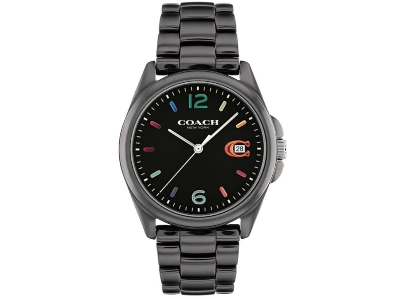 Coach womens Greyson: Coach womens Greyson Product Code: 14503927-39B2A Brand: Coach Condition: Never Worn Stainless steel case, Stainless steel bracelet, Black dial, Quartz movement, Scratch resistant sapphire, Water resi