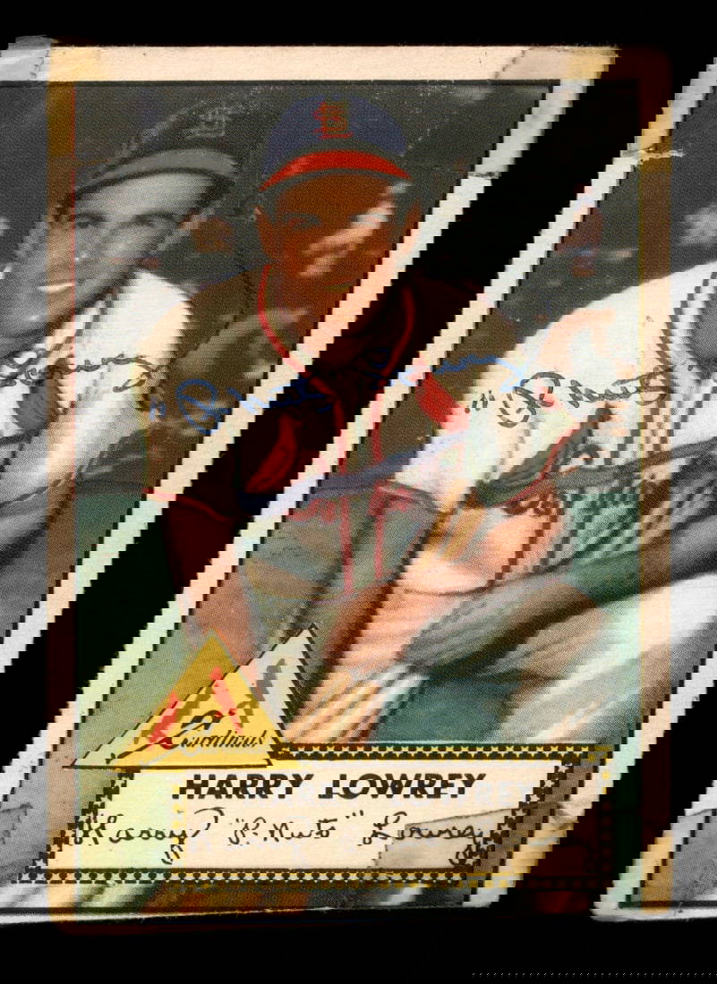 Harry Pnuts Lowrey Autographed 1952 Topps Card Cardinals (off