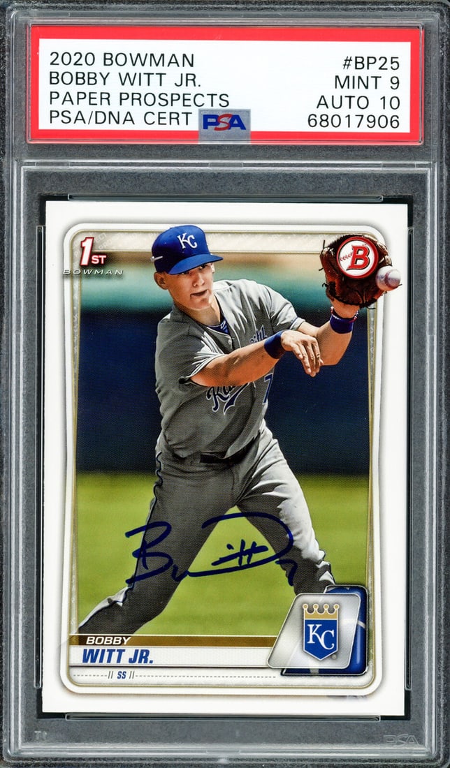 BOBBY WITT JR. 2020 BOWMAN PROSPECTS RC ROYALS PSA 9 GEM 10 AUTO PSA/DNA 211424: BOBBY WITT JR. 2020 BOWMAN PROSPECTS RC ROYALS PSA 9 GEM 10 AUTO PSA/DNA 211424 BOBBY WITT JR. 2020 BOWMAN PROSPECTS RC ROYALS PSA 9 GEM 10 AUTO PSA/DNA 211424