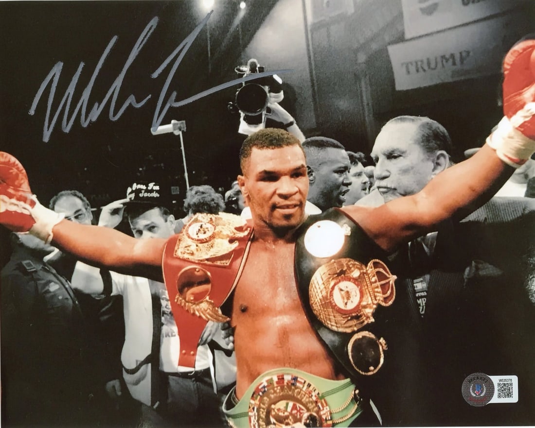 Mike Tyson Autographed w/ Championship Belts 8x10 Photo (Beckett): Mike Tyson Autographed w/ Championship Belts 8x10 Photo (Beckett) Mike Tyson Autographed w/ Championship Belts 8x10 Photo (Beckett)