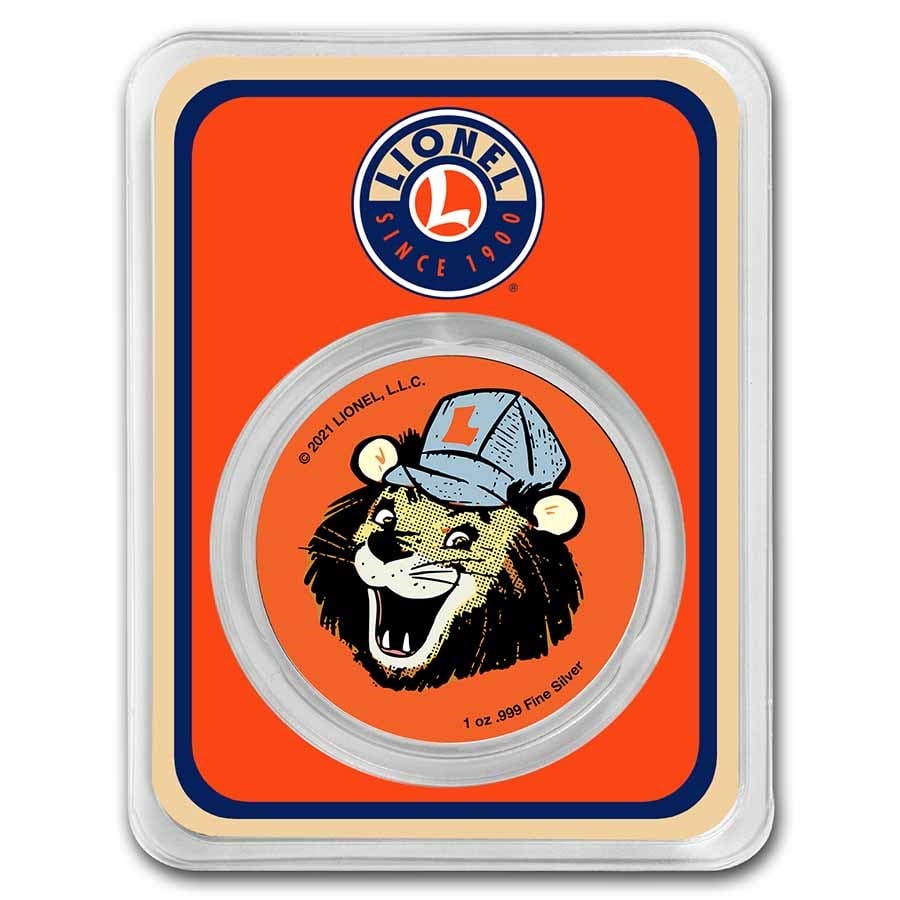 Lionel Trains Lion Logo Colorized 1 oz Silver Rounds w/TEP: Lionel Trains Lion Logo Colorized 1 oz Silver Rounds w/TEP Product ID: 242636 Year: N/A Grade: None Grade Service: None Mint Mark: N/A - Not Available Metal Content: 1 troy oz Purity: .99
