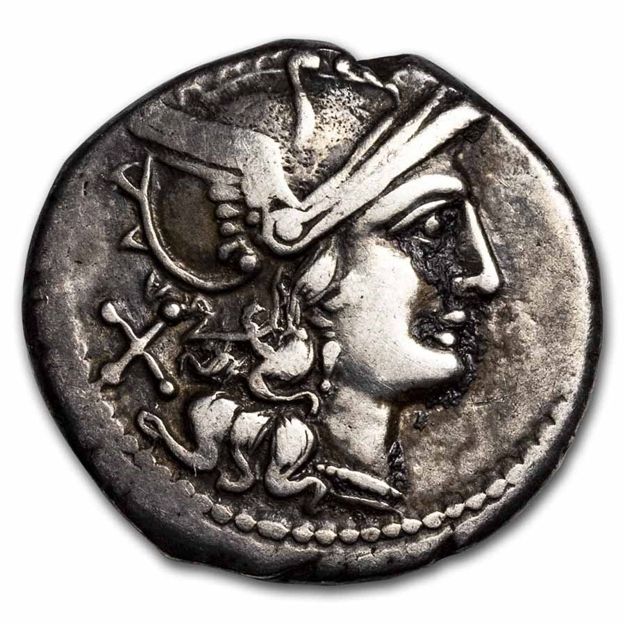 Roman Republic AR Denarius Anonymous (C.179/0 BC) Fine (Cr-167/1): Roman Republic AR Denarius Anonymous (C.179/0 BC) Fine (Cr-167/1) Product ID: 234804 Year: 179-170 Grade: Fine Grade Service: None Denomination: AR Denarius Mint Mark: Not Shown Metal Con