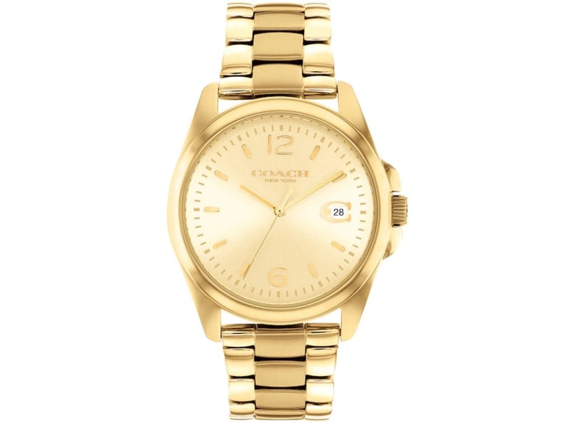 Coach womens Greyson: Coach womens Greyson Product Code: 14503911-39B2A Brand: Coach Condition: Never Worn Stainless steel case, Stainless steel bracelet, Gold dial, Quartz movement, Scratch resistant mineral, Water resist