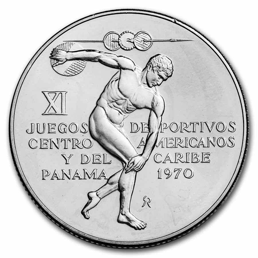 1970 Panama Silver 5 Balboas CAC Games BU/PR: 1970 Panama Silver 5 Balboas CAC Games BU/PR Product ID: 13039 Year: 1970 Grade: BU &/or Proof Grade Service: None Denomination: 5 Balboas Mint Mark: FM - Franklin Mint Metal Content: 1.0
