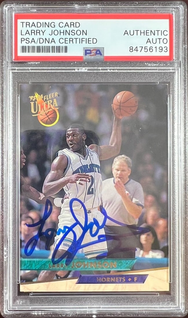 Larry Johnson auto 1993 Fleer Ultra #22 card Charlotte Hornets PSA Encapsulated: Larry Johnson auto 1993 Fleer Ultra #22 card Charlotte Hornets PSA Encapsulated Larry Johnson auto 1993 Fleer Ultra #22 card Charlotte Hornets PSA Encapsulated RBJ no: 7368948809816