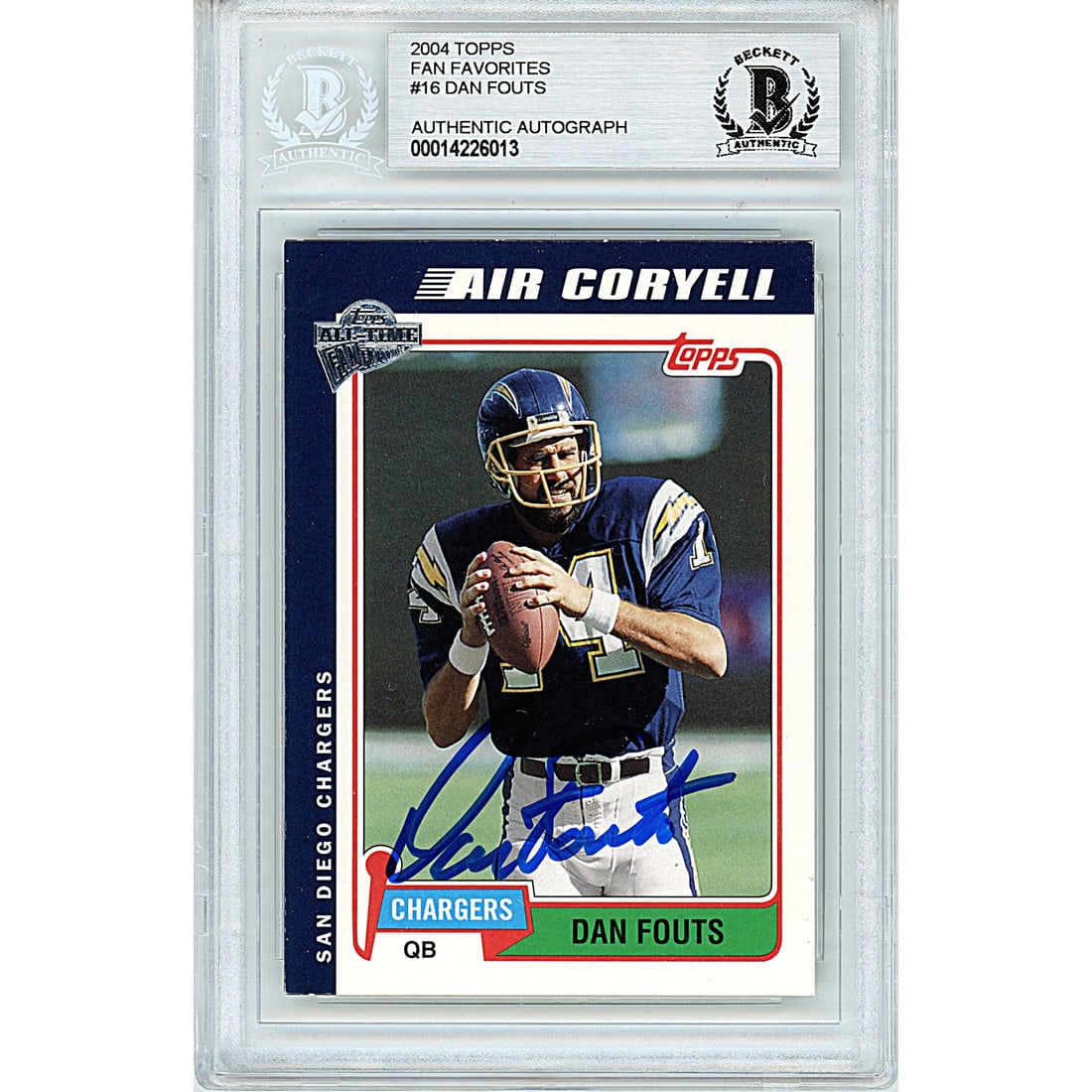 Dan Fouts Signed 2004 Topps Football Card Beckett Los Angeles Chargers Autographed: Dan Fouts Signed 2004 Topps Football Card Beckett Los Angeles Chargers Autographed San Diego Chargers 2004 Topps Fan Favorites Football trading card #16, hand signed by 1993 Pro Football Hall of Fame