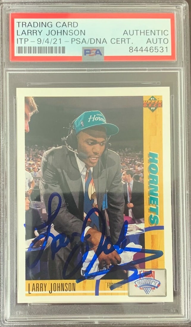 Larry Johnson signed auto Upper Deck RC #2 Charlotte Hornets PSA Encapsulated: Larry Johnson signed auto Upper Deck RC #2 Charlotte Hornets PSA Encapsulated Larry Johnson signed auto Upper Deck RC #2 Charlotte Hornets PSA Encapsulated RBJ no: 7345534238808