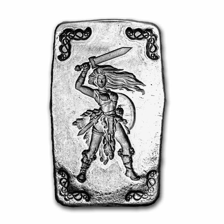 5 oz Hand Poured Silver Bar - Viking Warrior: Shield Maiden: 5 oz Hand Poured Silver Bar - Viking Warrior: Shield Maiden Product ID: 247873 Year: N/A Grade: None Grade Service: None Denomination: 5 oz Mint Mark: N/A - Not Available Metal Content: 5
