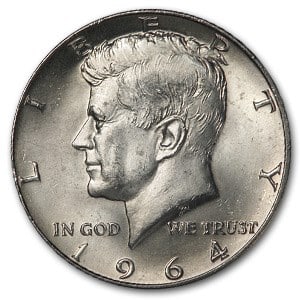 1964-D Kennedy Half Dollar BU: 1964-D Kennedy Half Dollar BU Product ID: 6006 Year: 1964 Grade: Brilliant Unc Grade Service: None Denomination: 50 Cents Mint Mark: D - Denver Metal Content: 0.3575 troy oz Puri
