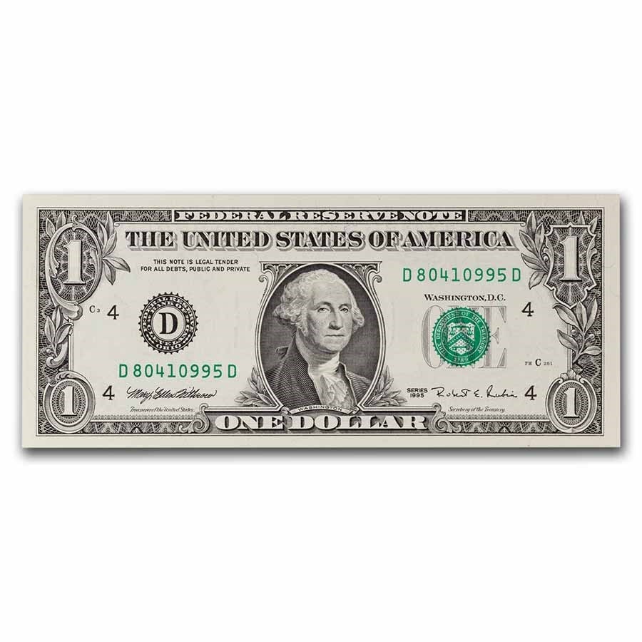 1995 (D-Cleveland) $1.00 FRN CU (Fr#1922-D): 1995 (D-Cleveland) $1.00 FRN CU (Fr#1922-D) Product ID: 272049 Year: 1995 Grade: (U) Crisp Unc Grade Service: None Denomination: 1 Dollar Mint Mark: D - Cleveland Metal Content: 0 troy oz