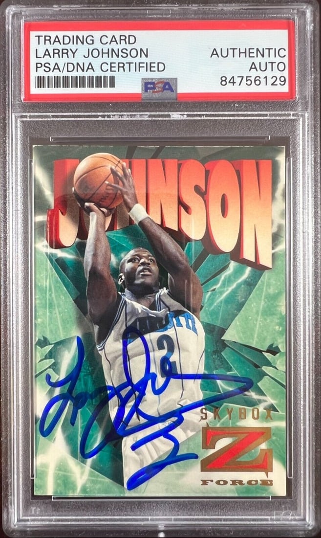 Larry Johnson auto 1996 SkyBox #259 card Charlotte Hornets PSA Encapsulated: Larry Johnson auto 1996 SkyBox #259 card Charlotte Hornets PSA Encapsulated Larry Johnson auto 1996 SkyBox #259 card Charlotte Hornets PSA Encapsulated RBJ no: 7368949039192
