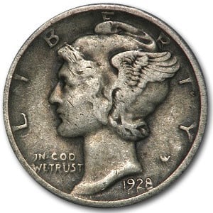 1928-D Mercury Dime VF: 1928-D Mercury Dime VF Product ID: 16975 Year: 1928 Grade: Very Fine Grade Service: None Denomination: 10 Cents Mint Mark: D - Denver Metal Content: 0.0715 troy oz Purity: .900 <