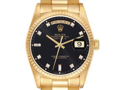 Rolex President Day-Date Yellow Gold Black Diamond Dial Mens Watch: Rolex President Day-Date Yellow Gold Black Diamond Dial Mens Watch Product Code: 53660-34CB0 Brand: Rolex Condition: