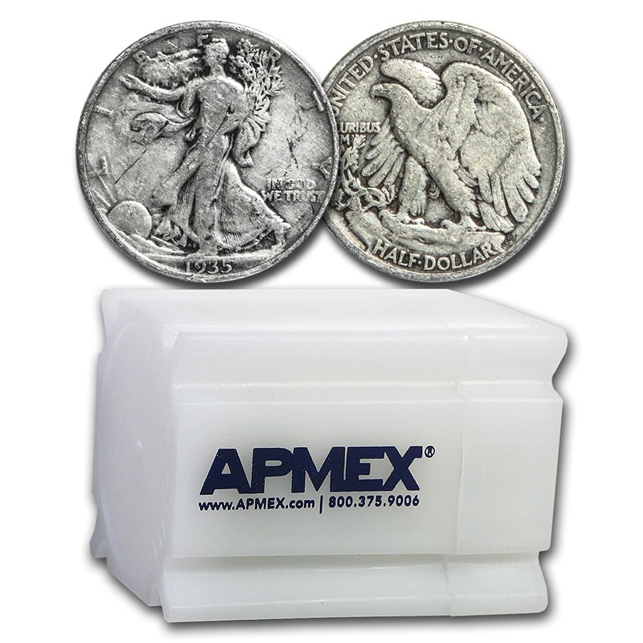 1935 Walking Liberty Halves 20-Coin Roll VG-VF: 1935 Walking Liberty Halves 20-Coin Roll VG-VF Product ID: 216357 Year: 1935 Grade: Very Good/Very Fine Grade Service: None Denomination: 50 Cents Mint Mark: P - Philadelphia (Not Shown)