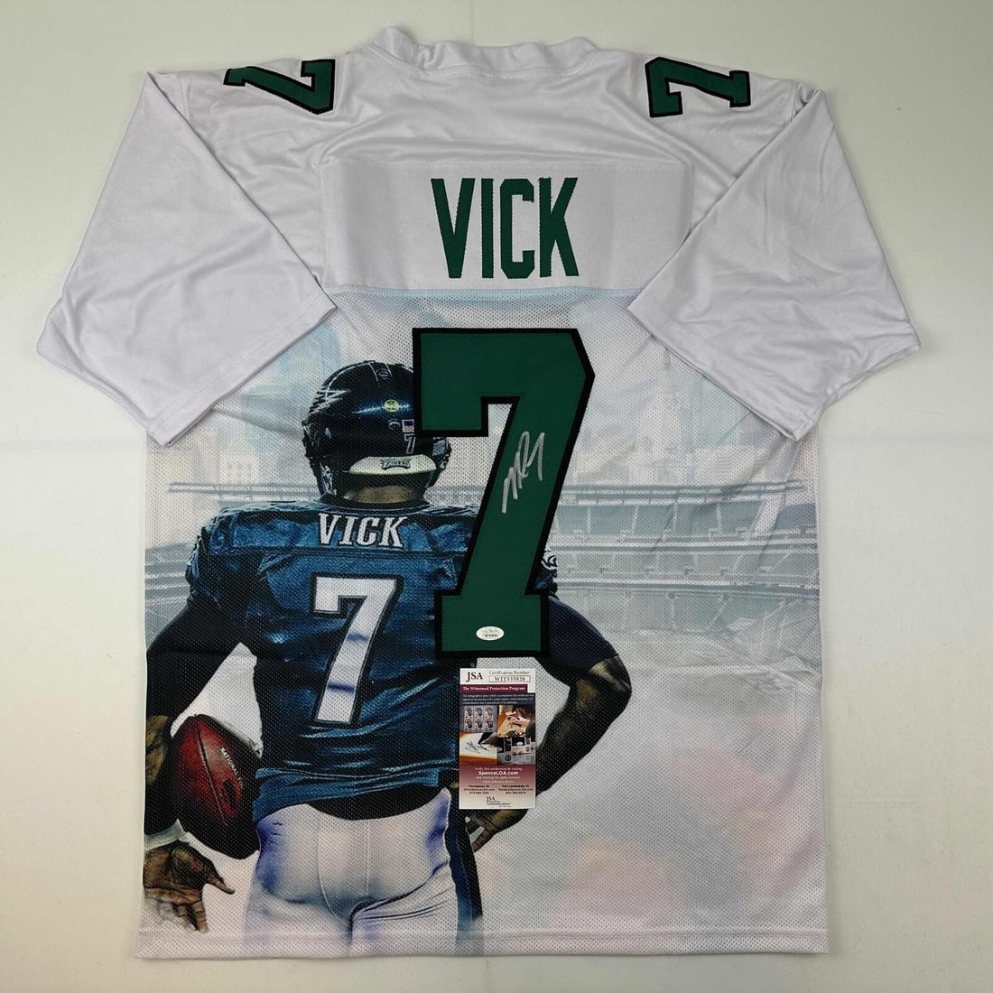 autographed/signed michael mike vick philadelphia white art photo jersey JSA coa: autographed/signed michael mike vick philadelphia white art photo jersey JSA coa Autographed/Signed Michael Mike Vick Philadelphia White Art Photo Jersey JSA COA RBJ no:7420774088792
