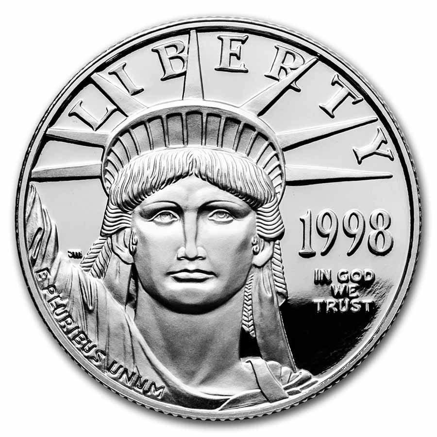 1998-W 1/2 oz Proof American Platinum Eagle (w/Box & COA): 1998-W 1/2 oz Proof American Platinum Eagle (w/Box & COA) RBJ no: 4933 Year: 1998 Grade: Proof Grade Service: None Denomination: 50 Dollars Mint Mark: W - West Point Metal Content: 0.5 tr