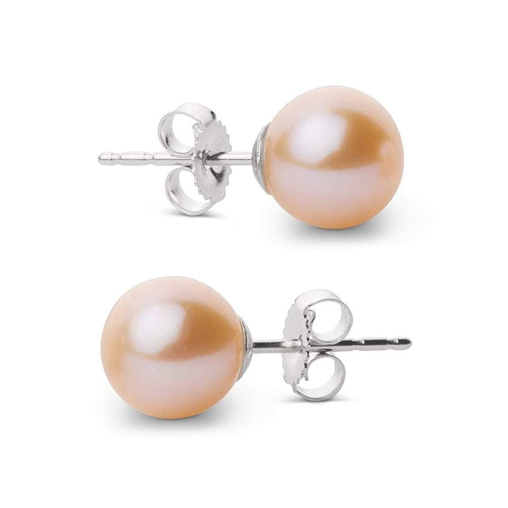 Elite Collection Pink to Peach Freshwater Pearl Stud Earrings, 7.5-8.0mm: Elite Collection Pink to Peach Freshwater Pearl Stud Earrings, 7.5-8.0mm 14K White Gold