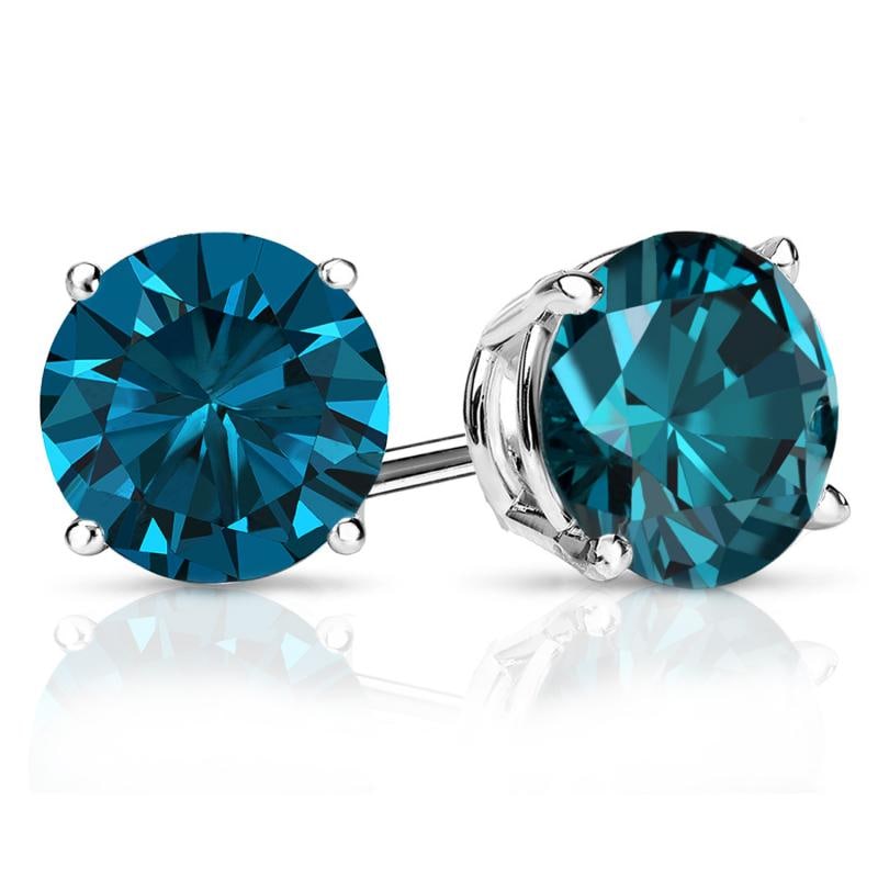 Natural 2.00 CTW Blue Diamond Stud Earrings 14K White Gold: Natural 2.00 CTW Blue Diamond Stud Earrings 14K White Gold Item No: BLRB200-11 Metal: 14k White Gold Setting: 4-Prong Basket Backing: Screw Back Origin: Handcrafted in the USA DIAMOND IN