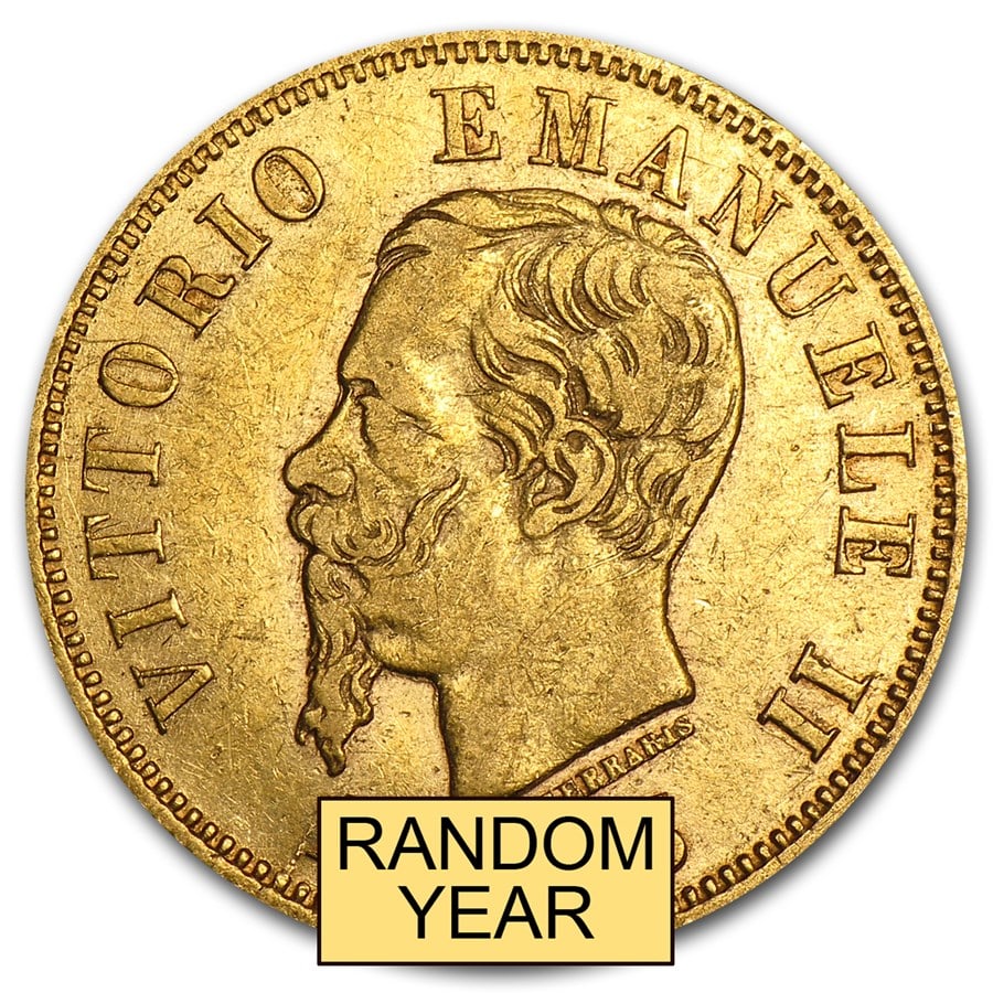 1863-1865 Italy Gold 10 Lire Vittorio Emanuele II Avg Circ: 1863-1865 Italy Gold 10 Lire Vittorio Emanuele II Avg Circ Product Id: 71357 Year: Random Grade: Average Circulated Grade Service: None Denomination: 10 Lire Mint Mark: Not Shown Metal Co