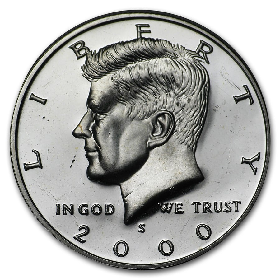 2000-S Kennedy Half Dollar Gem Proof: 2000-S Kennedy Half Dollar Gem Proof Product ID: 6118 Year: 2000 Grade: Proof Grade Service: None Denomination: 50 Cents Mint Mark: S - San Francisco Metal Content: 0 troy oz Pur