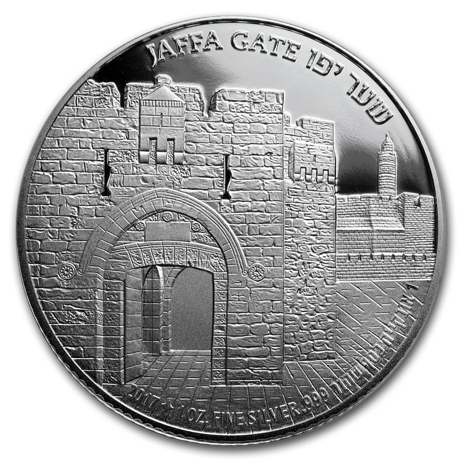 2017 Israel 1 oz Silver Proof - Gates of Jerusalem (Jaffa Gate): 2017 Israel 1 oz Silver Proof - Gates of Jerusalem (Jaffa Gate) Product ID: 173182 Year: 2017 Grade: None Grade Service: None Denomination: 1 oz Mint Mark: Holy Land Mint Metal Content: 1