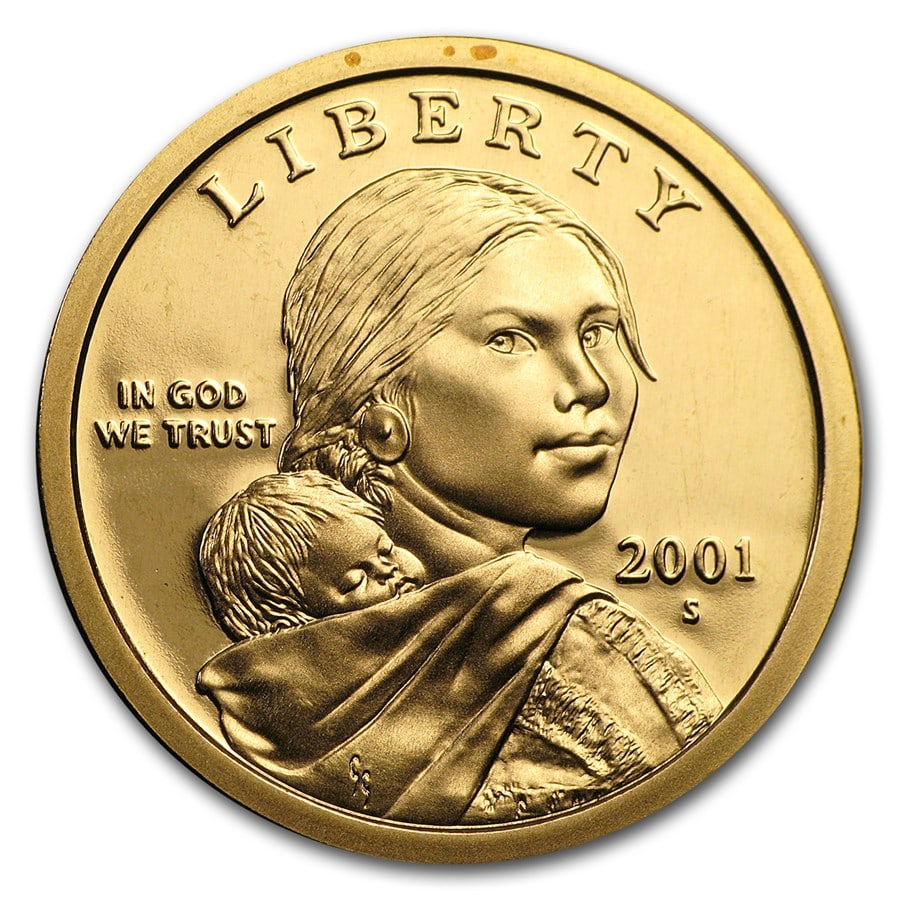 2001-S Sacagawea Dollar Gem Proof: 2001-S Sacagawea Dollar Gem Proof Product ID: 5315 Year: 2001 Grade: Proof Grade Service: None Denomination: $1.00 Mint Mark: S - San Francisco Metal Content: 0 troy oz Purity: N