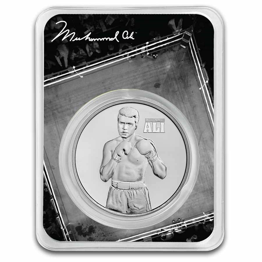2023 Niue 1 oz Silver Muhammad Ali BU w/ TEP: 2023 Niue 1 oz Silver Muhammad Ali BU w/ TEP Product ID: 263563 Year: 2023 Grade: Brilliant Unc Grade Service: None Denomination: 2 Dollars Mint Mark: N/A - Not Available Metal Content: 1