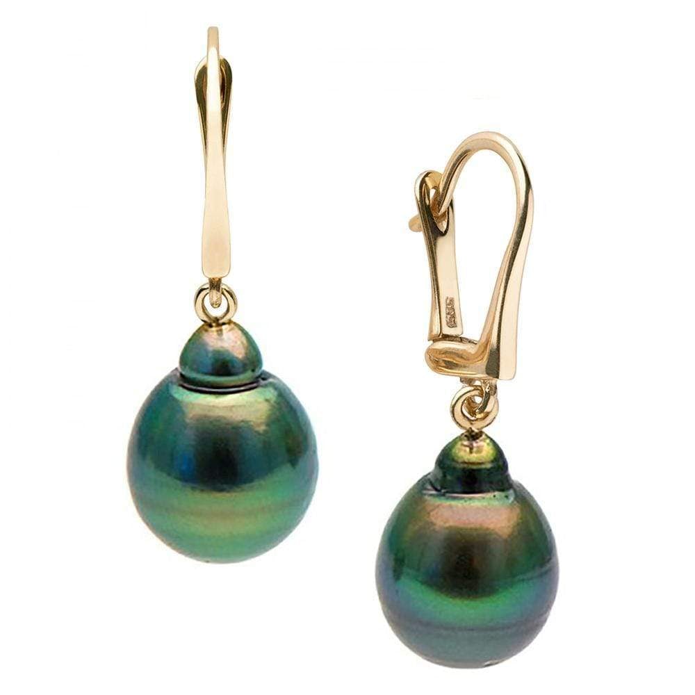 Black Tahitian Drop-Shape Pearl Dangle Earrings: Black Tahitian Drop-Shape Pearl Dangle Earrings 14K Yellow Gold / 12.0-13.0mm