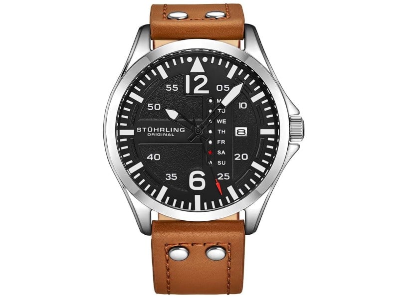 Stuhrling mens Classic: Stuhrling mens Classic Stainless steel case, Leather strap, Black dial, Quartz movement, Scratch resistant mineral, Water resistant up to 5 ATM - 50 meters - 165 feet Product Code: M12647-39B2A Condit